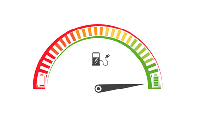 Colorful abstract fuel consumption, car battery charging level indicator. Electric car, hybrid vehicle consumption icon. Automotive technology electric car concept vector.