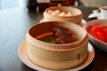 Close-up of stemed red dates cake, red date pudding. Chinese sweet and desserts.Traditional and...