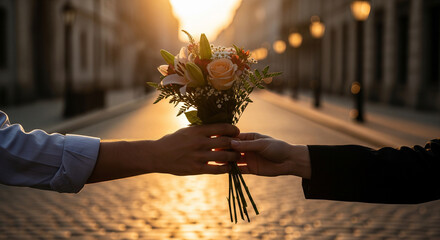 Sunset Flower Exchange on Cobblestone Street