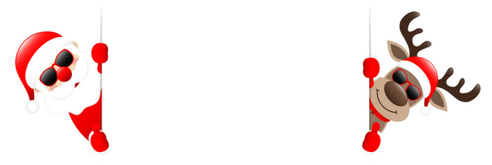 Weihnachtsmann Und Rentier Mit Sonnenbrille Daumen Hoch Banner Au&szlig;en