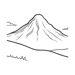Black and White Mountain Illustration Image in Minimalist Line Art Style, Clean and Elegant Design
