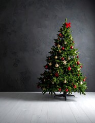 Christmas tree in dark room