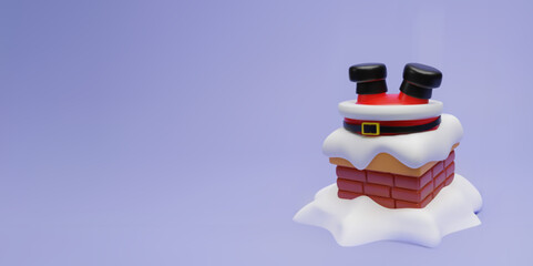 3D Christmas banner featuring Santa Claus stuck in a snow-covered chimney. Festive and humorous holiday scene, perfect for Christmas sales, New Year promotions, greeting cards, and seasonal banners.