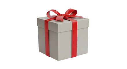 Obraz premium A simple gray gift box with a vibrant red ribbon and bow, presented as a plain object isolated on a clean white background for easy use