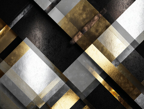 Abstract Metallic Geometric Background with Gold, Silver and Black Layers