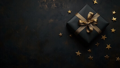 Black Christmas gift with copy space