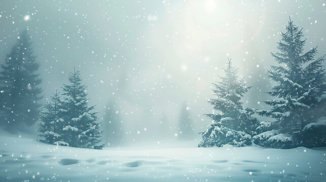 雪の森と降り積もる雪景色