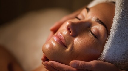 selfcare. Close-up of a relaxing facial spa treatment with gentle ambient lighting. lifestyle magazines, social media lookbooks, designed for lifestyle magazines and social media content.