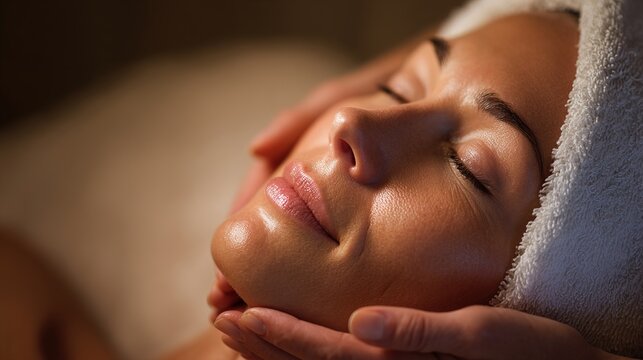 selfcare. Close-up of a relaxing facial spa treatment with gentle ambient lighting. lifestyle magazines, social media lookbooks, designed for lifestyle magazines and social media content.