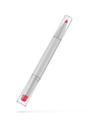 Blank 3d illustration rendering of a dual-ended cosmetic product featuring lipstick and lip liner in one sleek tube. 