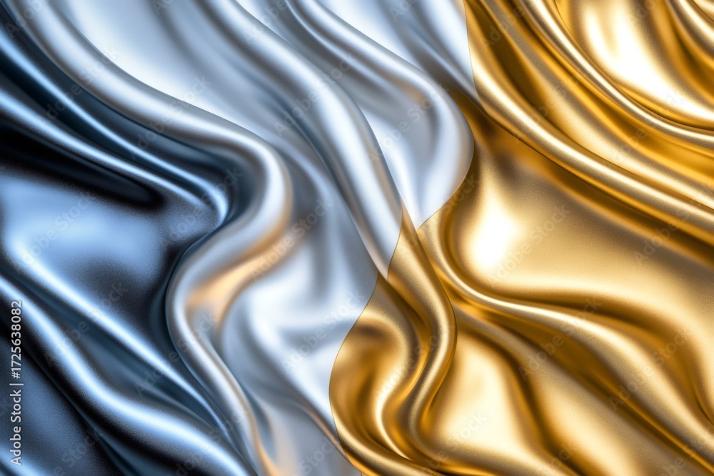 Poster abstract background with swirling gold and silver liquid metal, creating a dynamic and luxurious vis