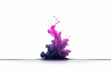 A vibrant abstract design featuring a dynamic splash of mixed pink and purple colors against a plain white background.