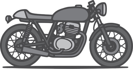 Crisp vector illustration of a motorbike, dark outlines and minimal flat tones on white