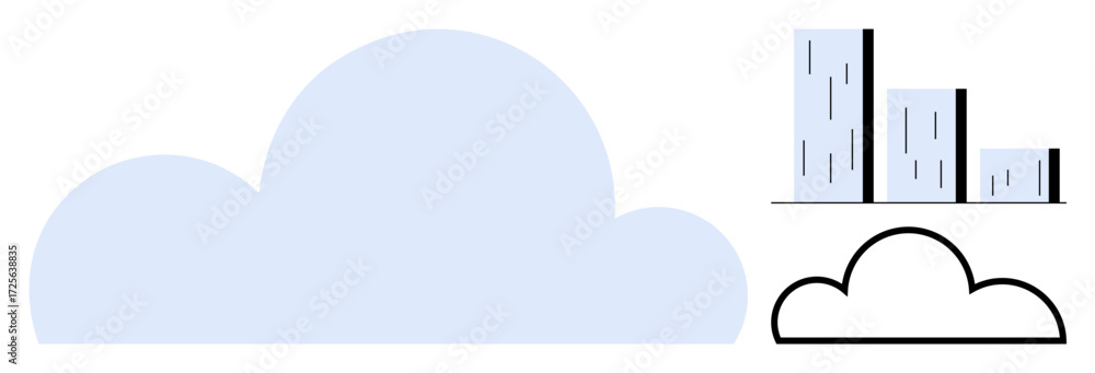 Aufkleber simplified cloud with bar graph and outline, representing data storage, analytics, and integration. 