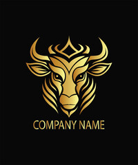 Abstract, luxurious gold bull head icon with crown detail for a premium brand.