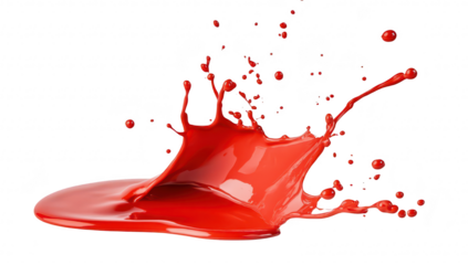 A splash of red liquid against a white background. capturing the dynamic motion of paint as it splatters. ideal for artistic projects or creative design concepts