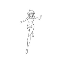 Black and white hot anime character line art illustration, stylish minimal outline drawing in clean style