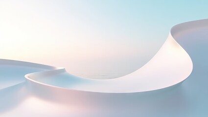 Delicate, flowing curves of soft, pale colors create a tranquil, ethereal architectural scene.