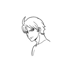 Black and white hot anime character line art illustration, stylish minimal outline drawing in clean style
