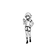 Black and white hot anime character line art illustration, stylish minimal outline drawing in clean style