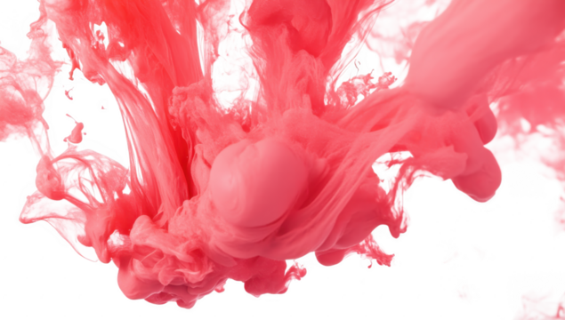 Vivid pink ink swirling and mixing in water. creating dynamic patterns and textures against a white background. ideal for artistic projects and creative designs