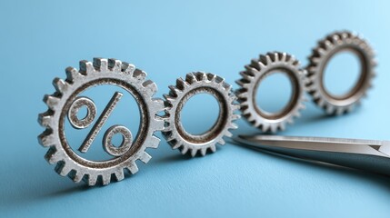 Percentage Sign Inside Gears on Light Blue Background for Business Concepts