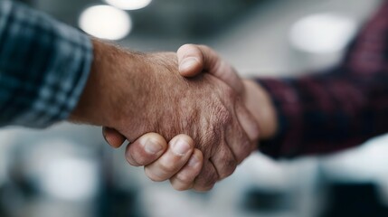 Two hands clasped in a firm handshake signifying agreement trust and a successful business partnership