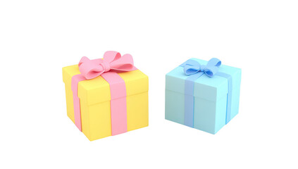 Fototapeta premium Two colorful gift boxes. one yellow with a pink bow and one blue with a light blue bow. placed on a plain white background. suggesting a festive atmosphere suitable for celebrations