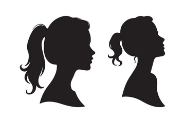 Two silhouette profiles of women with ponytails