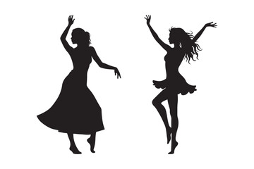 Silhouettes of two women dancing gracefully