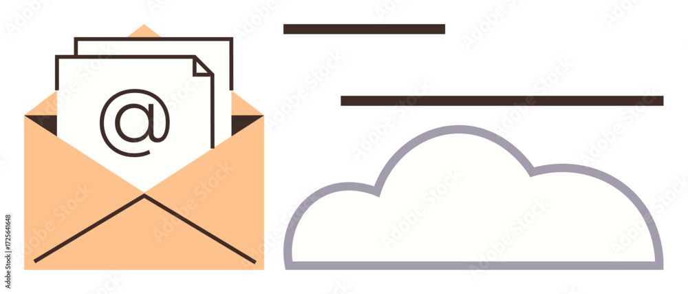 Aufkleber open envelope with email symbol alongside a cloud icon and lines suggestive of synchronization. idea