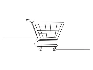Continuous line drawing of shopping cart minimalist design vector illustration