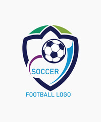 Obraz premium A soccer logo featuring a ball inside a modern shield emblem.