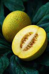 Yellow Watermelon Sliced in Half – Fresh and Clear Food Photography.