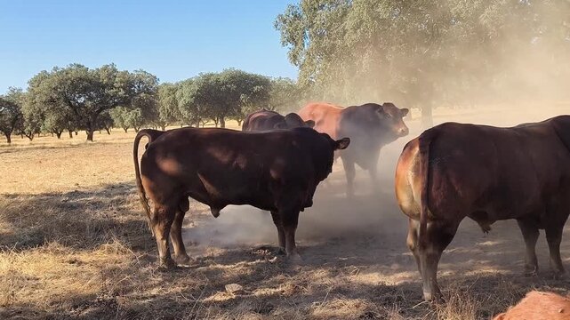 Toro limousin desparasitando con polvo de arena