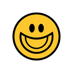 Groovy smiley face retro emblem for pop art style vector design with white background