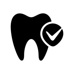 Silhouette tooth with circle badge minimal clean dental care vector design with white background