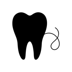 Silhouette tooth with floss loop dental hygiene symbol minimal clean logo vector design with white background  
