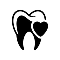 Silhouette tooth with heart shape dental care logo minimal clean vector illustration with white background  