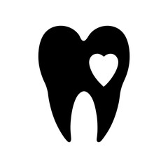 Silhouette tooth with heart shape dental care symbol minimal clean logo vector design with white background  