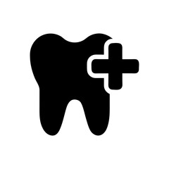 Silhouette dental tooth with plus sign medical care icon vector illustration with white background