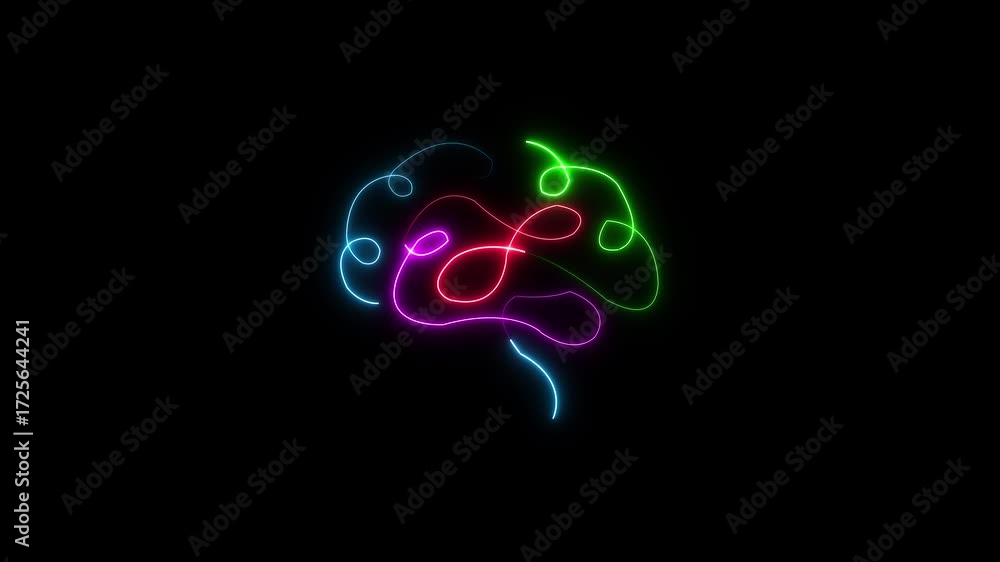 Poster neon brain icon animation. sharing knowledge to solve a particular commercial or technical abstract 
