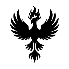 A powerful black silhouette of a mythical phoenix with spread wings and a fiery crest, symbolizing rebirth, immortality, and new beginnings