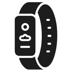 Dark gray silhouette icon of a fitness tracker band with cloud futuristic silhouette vector icon