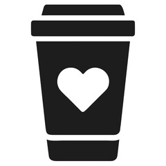 Dark Gray Silhouette of Coffee Cup with Heart Icon on Black futuristic silhouette vector icon