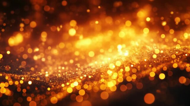 Abstract glowing orange particles flowing over a dark surface creating a sparkling effect
