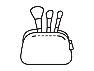 Minimalist makeup bag with brushes outline vector design illustration