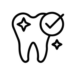 Outline of a sparkling tooth with checkmark on white background futuristic silhouette vector icon