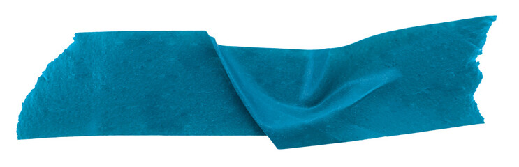 A piece of crumpled insulating tape on a white background. Blue insulating electrical tape.