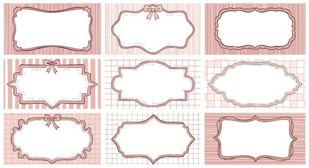 Charming decorative frames with bows and dashed borders perfect for invitations, labels, or scrapbooking projects